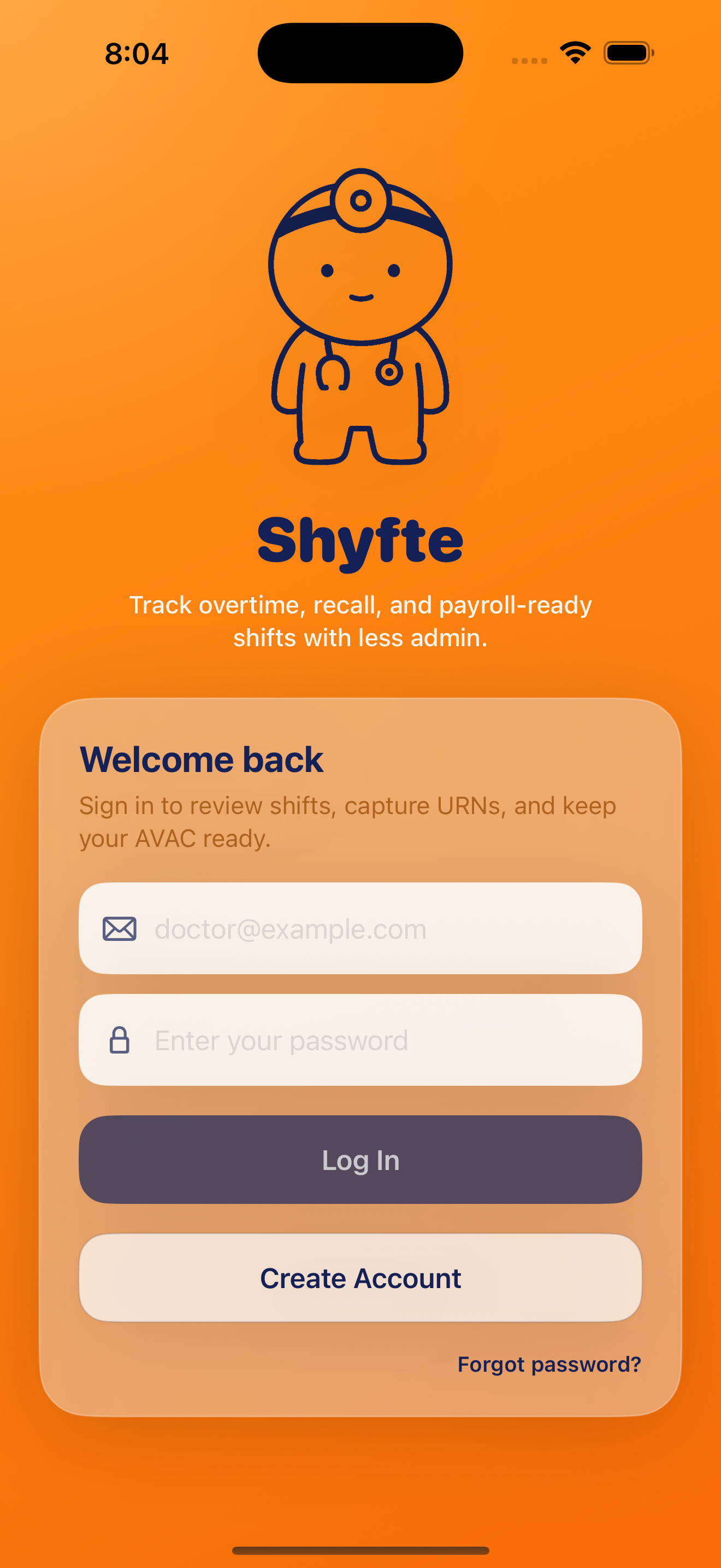 Shyfte app login screen